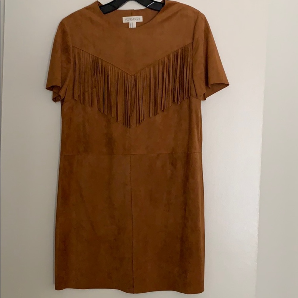 Short midi brown suede dress